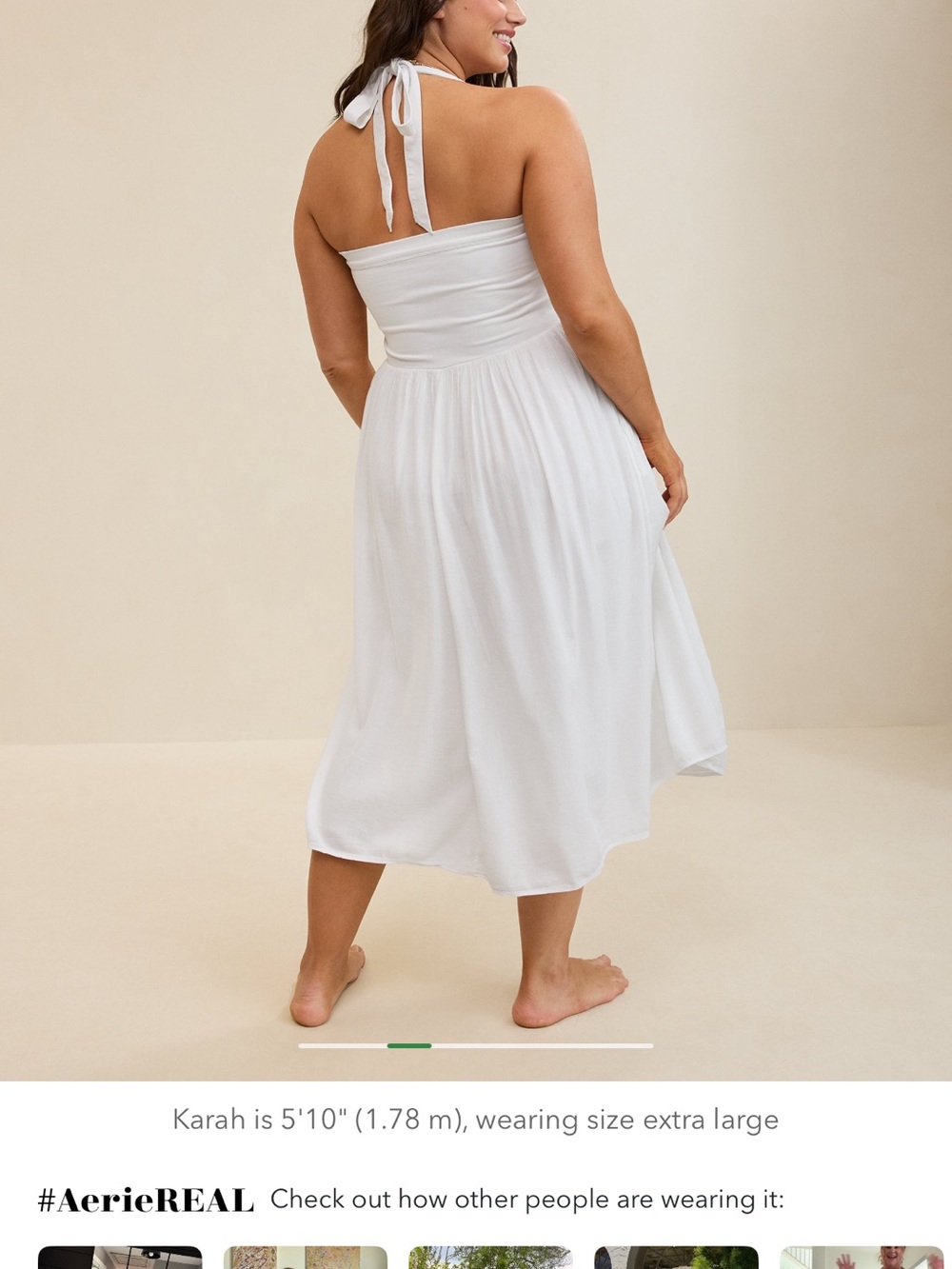 Aerie Halter Neck White Square-Neck Midi Sundress - Picture 2 of 4